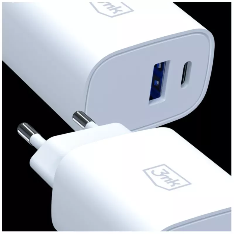Carregador de parede 3MK FlowPower 30W USB-A USB-C PD 3.0 QC 4+ branco