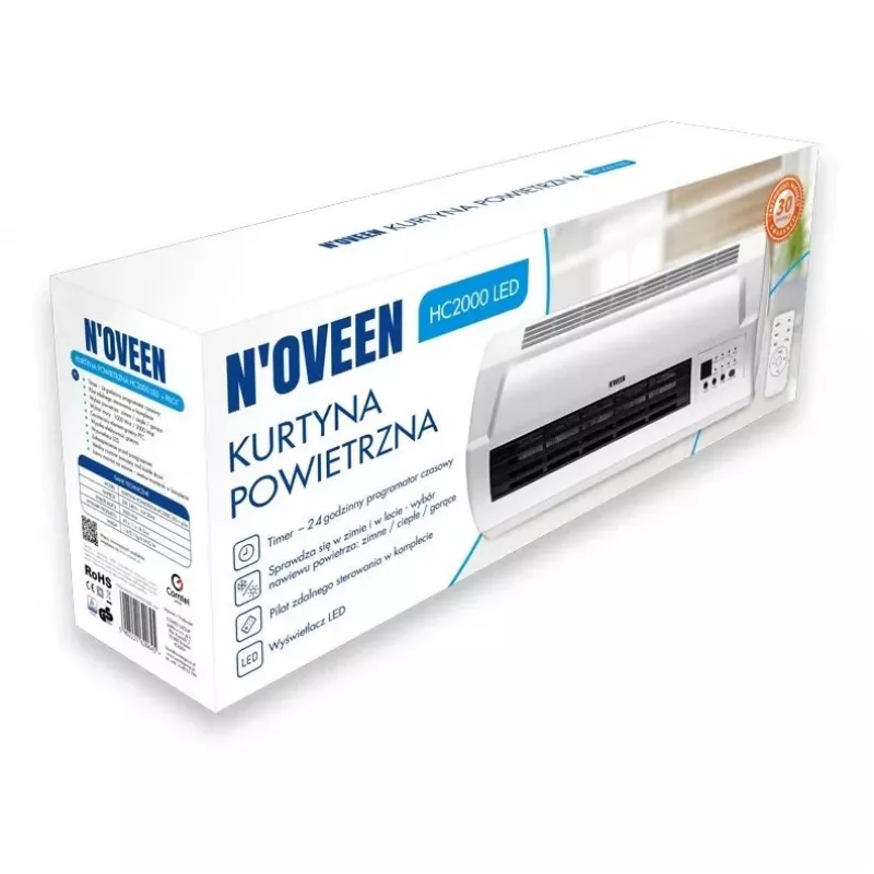 Aquecedor de cortina de ar LED N'OVEEN HC2000 2000W branco