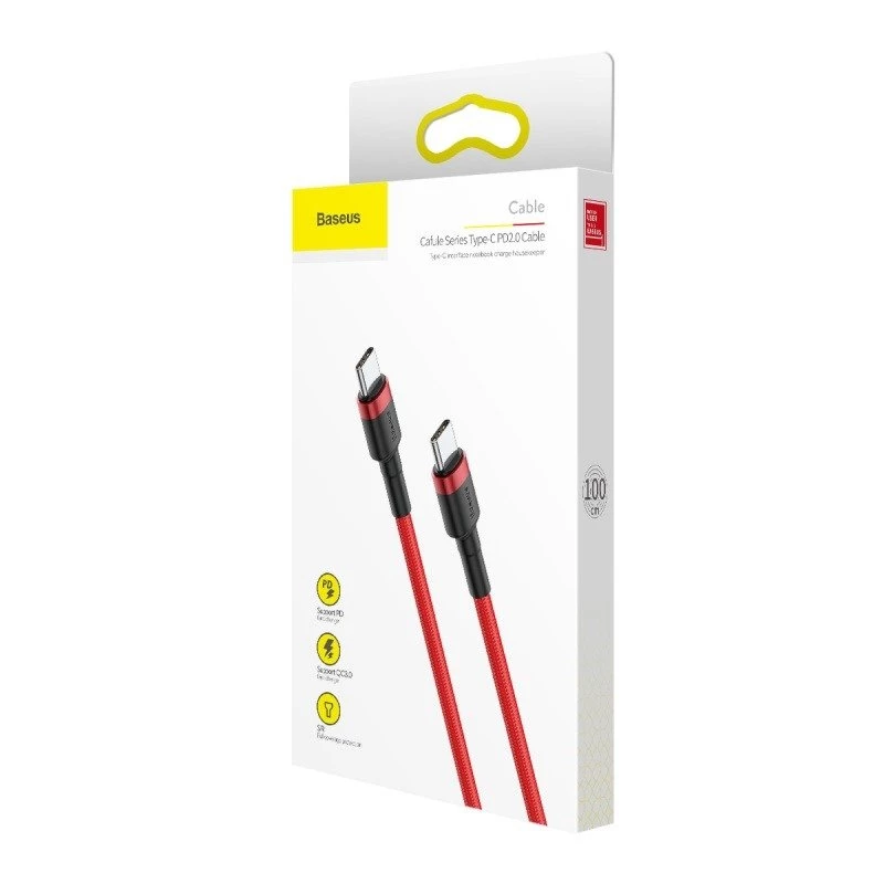 Cabo Baseus Cafule USB-C para USB-C 60W 1m vermelho