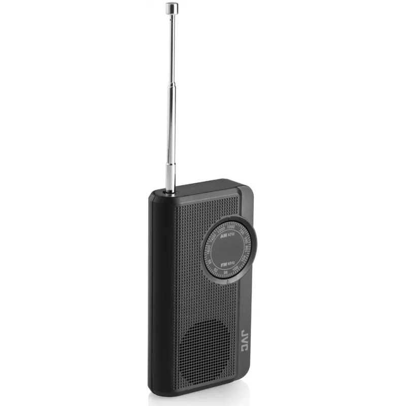 Rádio portátil JVC RA-E311B AM/FM com antena telescópica e pega, preto