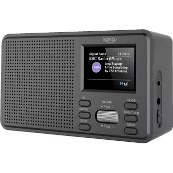 Rádio DAB+ portátil XORO DAB 142 com FM, despertador, ecrã TFT de 2,4 polegadas, preto