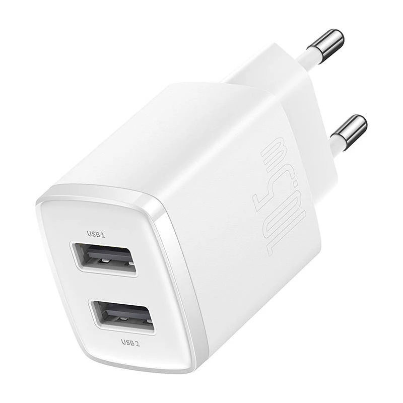 Carregador de parede universal compacto Baseus branco AC 10,5W 2 portas USB-A