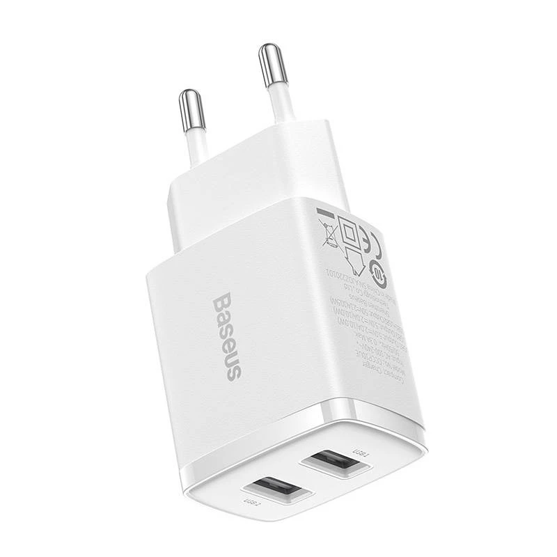 Carregador de parede universal compacto Baseus branco AC 10,5W 2 portas USB-A