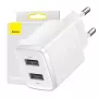Carregador de parede universal compacto Baseus branco AC 10,5W 2 portas USB-A