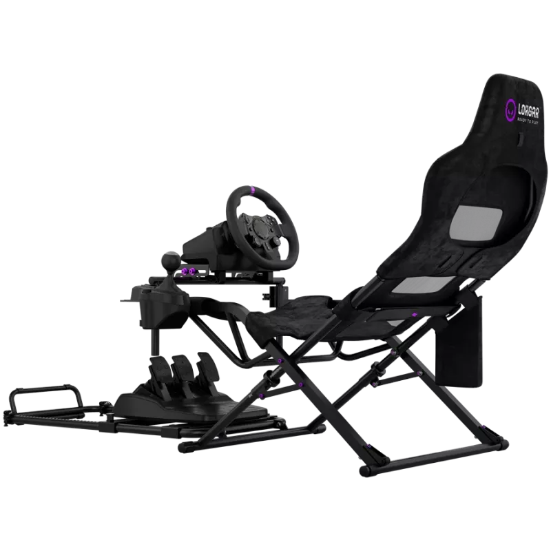 LORGAR FLEX RAF1 Sim Racing Cockpit Advanced, dobrável, 150x72x113 cm posição de jogo, 38x72x126 cm dobrado, preto