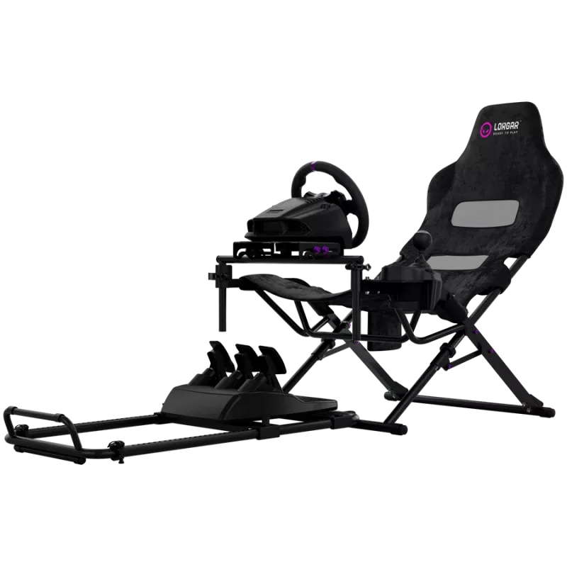 LORGAR FLEX RAF1 Sim Racing Cockpit Advanced, dobrável, 150x72x113 cm posição de jogo, 38x72x126 cm dobrado, preto