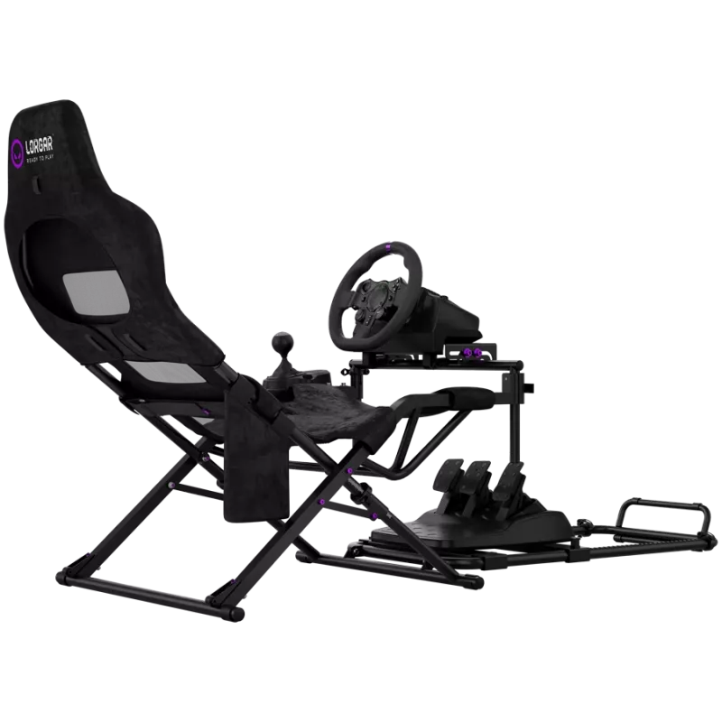LORGAR FLEX RAF1 Sim Racing Cockpit Advanced, dobrável, 150x72x113 cm posição de jogo, 38x72x126 cm dobrado, preto