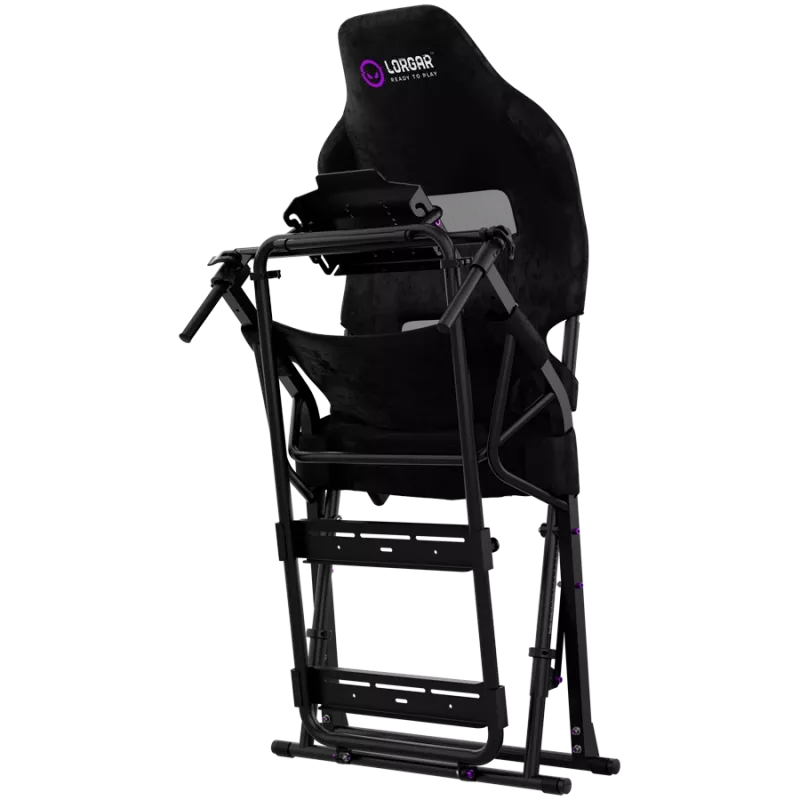 LORGAR FLEX RAF1 Sim Racing Cockpit Advanced, dobrável, 150x72x113 cm posição de jogo, 38x72x126 cm dobrado, preto