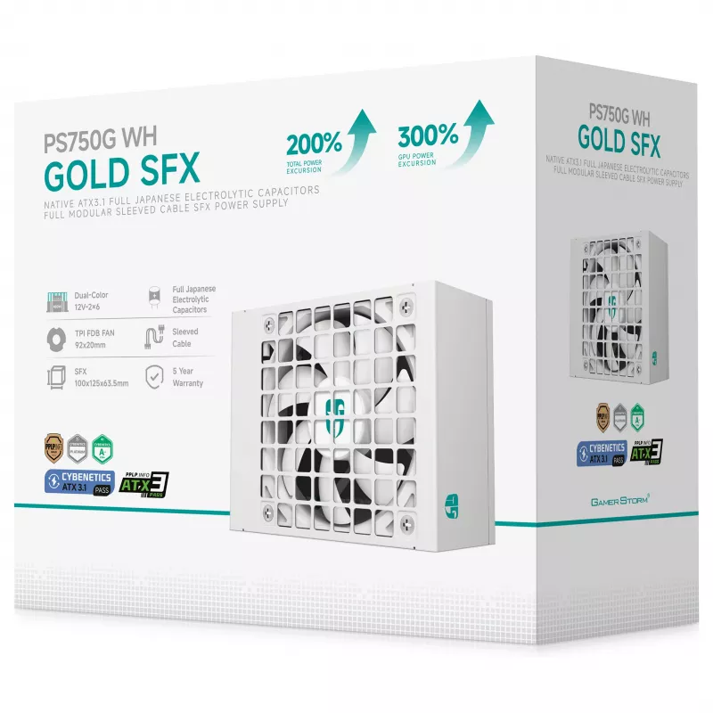 Fonte de alimentação DeepCool PS750G WH 750W ATX 3.1 totalmente modular 80 Plus Gold branca