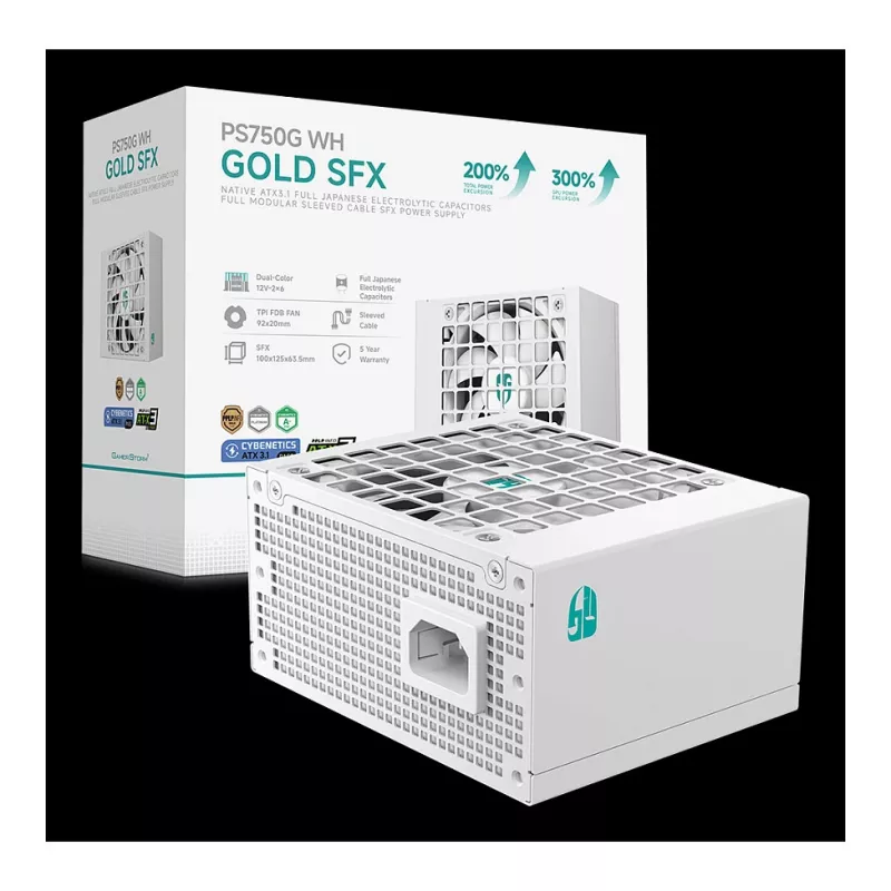 Fonte de alimentação DeepCool PS750G WH 750W ATX 3.1 totalmente modular 80 Plus Gold branca