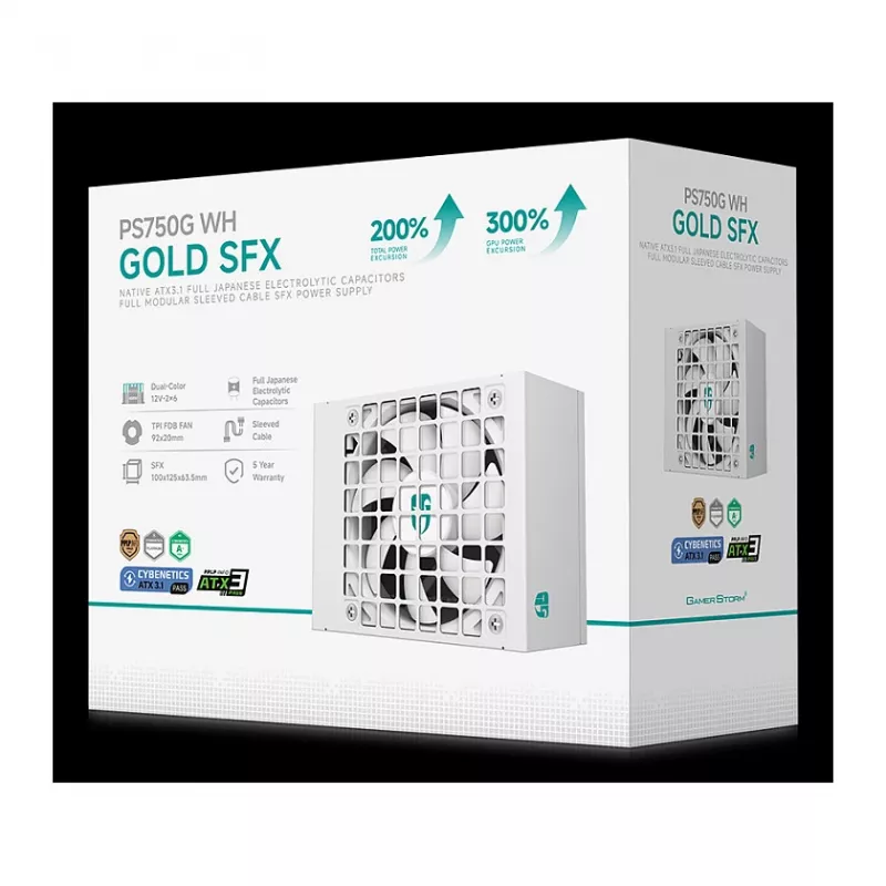 Fonte de alimentação DeepCool PS750G WH 750W ATX 3.1 totalmente modular 80 Plus Gold branca