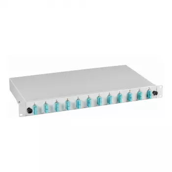 Caixa de fusão EFB-Elektronik SC OM3 50/125µm extensível 48 pigtails pré-terminados / 24 acopladores duplex 1U montagem em rack 19 polegadas
