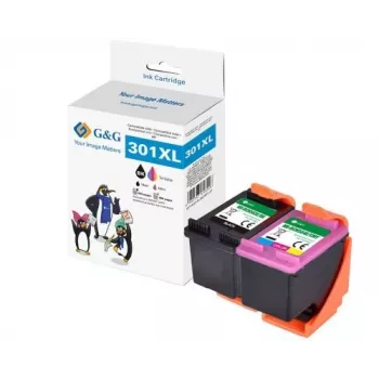 G&G 15116 cartucho de tinta compatível de alto rendimento, embalagem de 2 (preto + cor) para HP 301XL