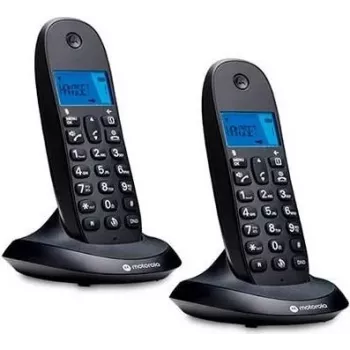 Telefone sem fios Motorola C1002CB+ DECT com 2 telefones, preto, ecrã retroiluminado, mãos-livres, 50 entradas no diretório