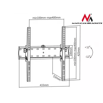 Suporte de parede fixo para TV MACLEAN MC-665 para ecrãs de 32-55 polegadas, preto, até 40 kg, VESA 400x400
