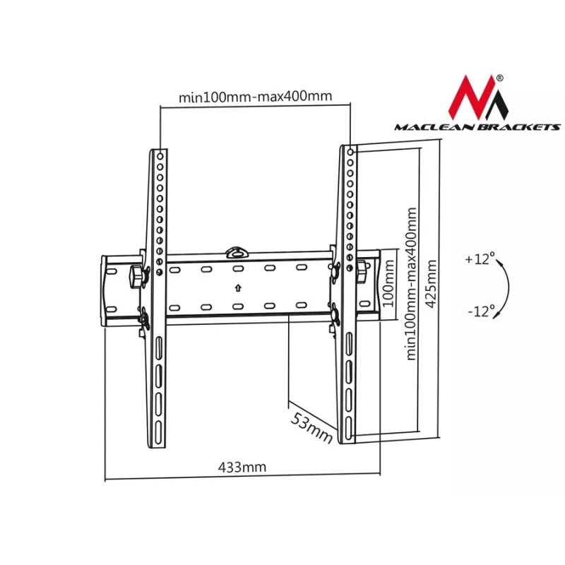 Suporte de parede fixo para TV MACLEAN MC-665 para ecrãs de 32-55 polegadas, preto, até 40 kg, VESA 400x400