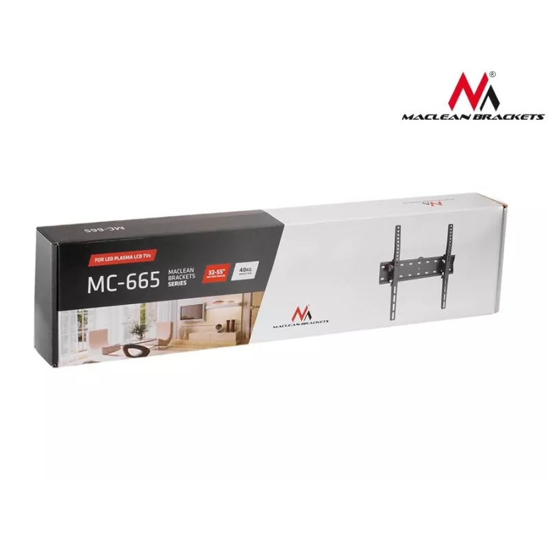 Suporte de parede fixo para TV MACLEAN MC-665 para ecrãs de 32-55 polegadas, preto, até 40 kg, VESA 400x400