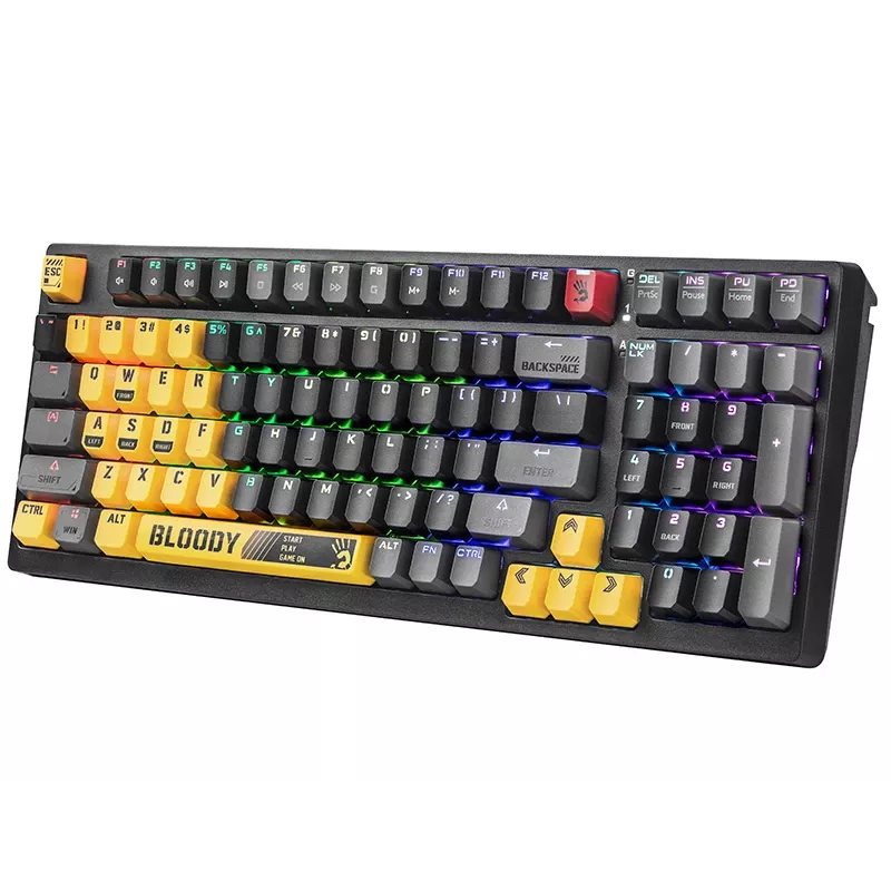 Teclado mecânico A4Tech Bloody S98 Sports Lime, switches BLMS Red Plus, 98 teclas compacto, retroiluminação RGB, USB-C removível