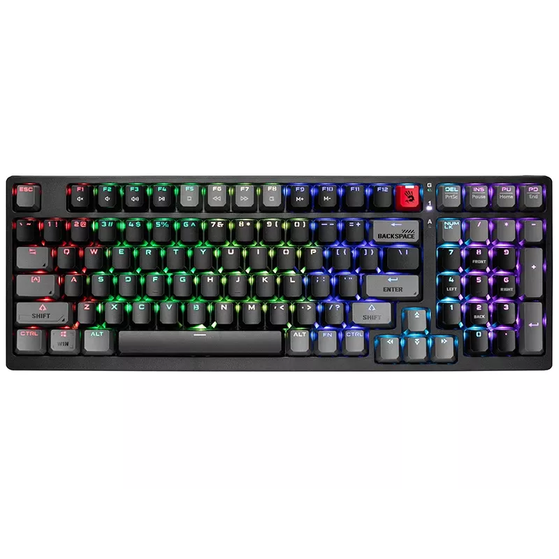 Teclado mecânico A4Tech Bloody S98 Sports Lime, switches BLMS Red Plus, 98 teclas compacto, retroiluminação RGB, USB-C removível