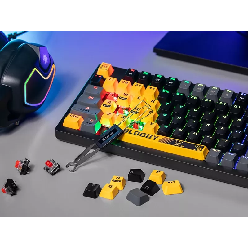 Teclado mecânico A4Tech Bloody S98 Sports Lime, switches BLMS Red Plus, 98 teclas compacto, retroiluminação RGB, USB-C removível