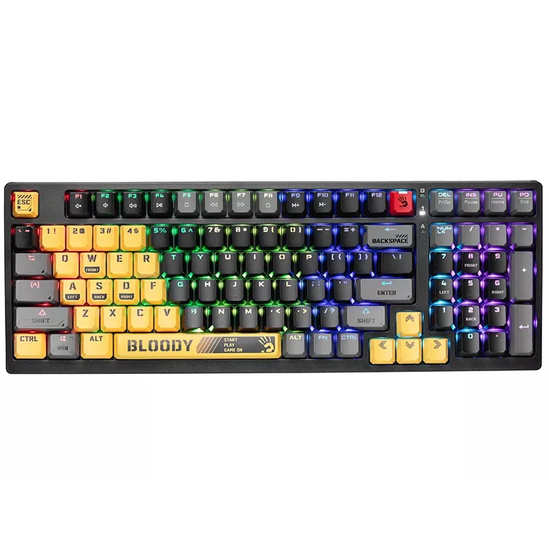 Teclado mecânico A4Tech Bloody S98 Sports Lime, switches BLMS Red Plus, 98 teclas compacto, retroiluminação RGB, USB-C removível