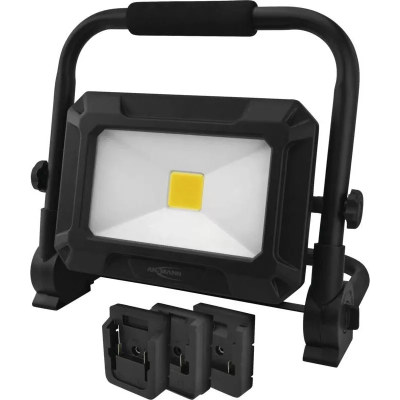 Luminária de trabalho LED ANSMANN 1600-0713 FL50W 18V com packs de bateria e placas adaptadoras