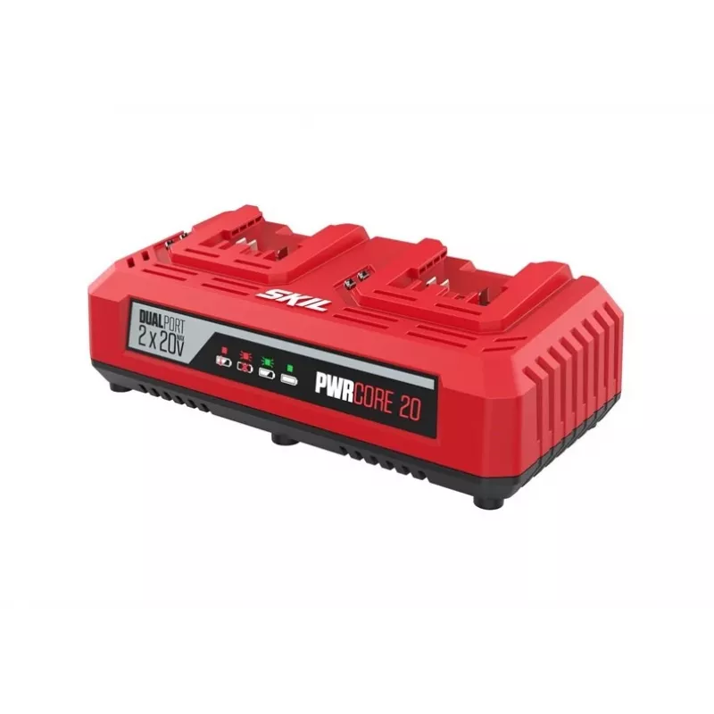 Carregador duplo SKIL 2x20V Max (18V) - carregador de duas portas para baterias de iões de lítio PWRCORE 20V