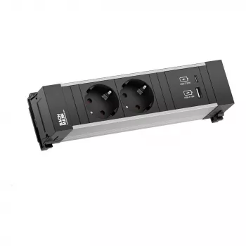 Módulo de alimentação de mesa Bachmann Power Frame 2x Schuko USB-A USB-C 22W 0,2m GST18 prateado
