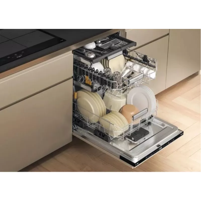 Whirlpool W7IHT40T máquina de lavar loiça de encastrar, 15 conjuntos, 8 programas, 6th Sense, terceiro cesto, abertura automática da porta