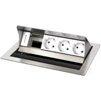 Caixa de ligação de mesa Kindermann CablePort standard² 4 vias - montagem sob o piso - 3x tomadas (tipo F) - prateado/preto