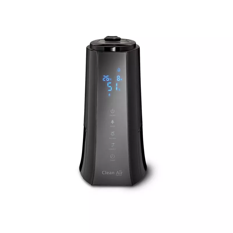 Clean Air Optima CA-603 humidificador ultrassónico com ionizador, 5 l, até 45 m², aromaterapia, higróstato, ecrã LCD, telecomando, preto