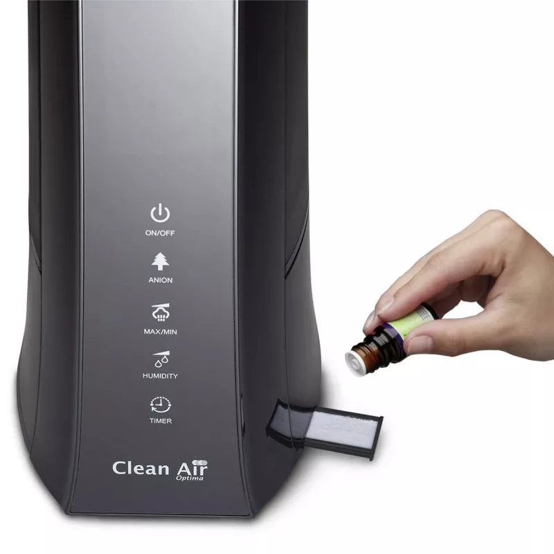 Clean Air Optima CA-603 humidificador ultrassónico com ionizador, 5 l, até 45 m², aromaterapia, higróstato, ecrã LCD, telecomando, preto