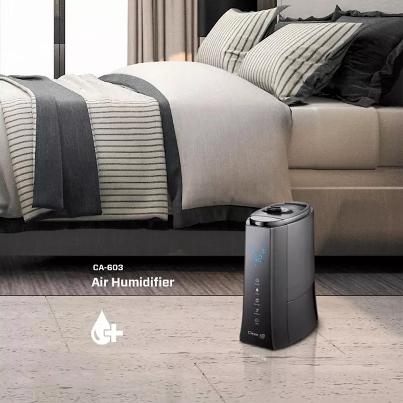Clean Air Optima CA-603 humidificador ultrassónico com ionizador, 5 l, até 45 m², aromaterapia, higróstato, ecrã LCD, telecomando, preto