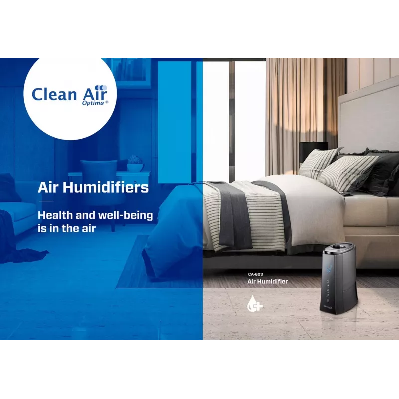 Clean Air Optima CA-603 humidificador ultrassónico com ionizador, 5 l, até 45 m², aromaterapia, higróstato, ecrã LCD, telecomando, preto