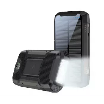Power bank solar para exterior PowerNeed S20000Q 20000mAh com carregamento sem fios, QC3.0 e PD 20W, preto
