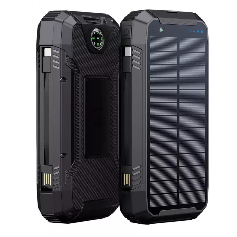 Power bank solar para exterior PowerNeed S20000Q 20000mAh com carregamento sem fios, QC3.0 e PD 20W, preto