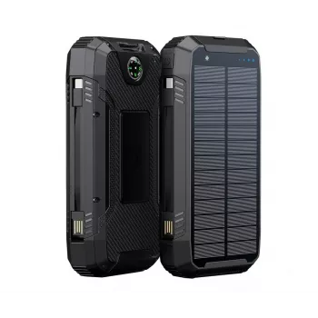 Power bank solar para exterior PowerNeed S20000Q 20000mAh com carregamento sem fios, QC3.0 e PD 20W, preto