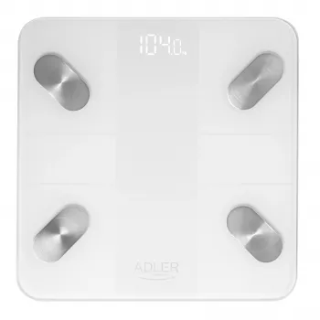 Balança de casa de banho inteligente Adler AD 8186 branca – Bluetooth 4.2, análise de composição corporal, capacidade 180 kg, vidro temperado
