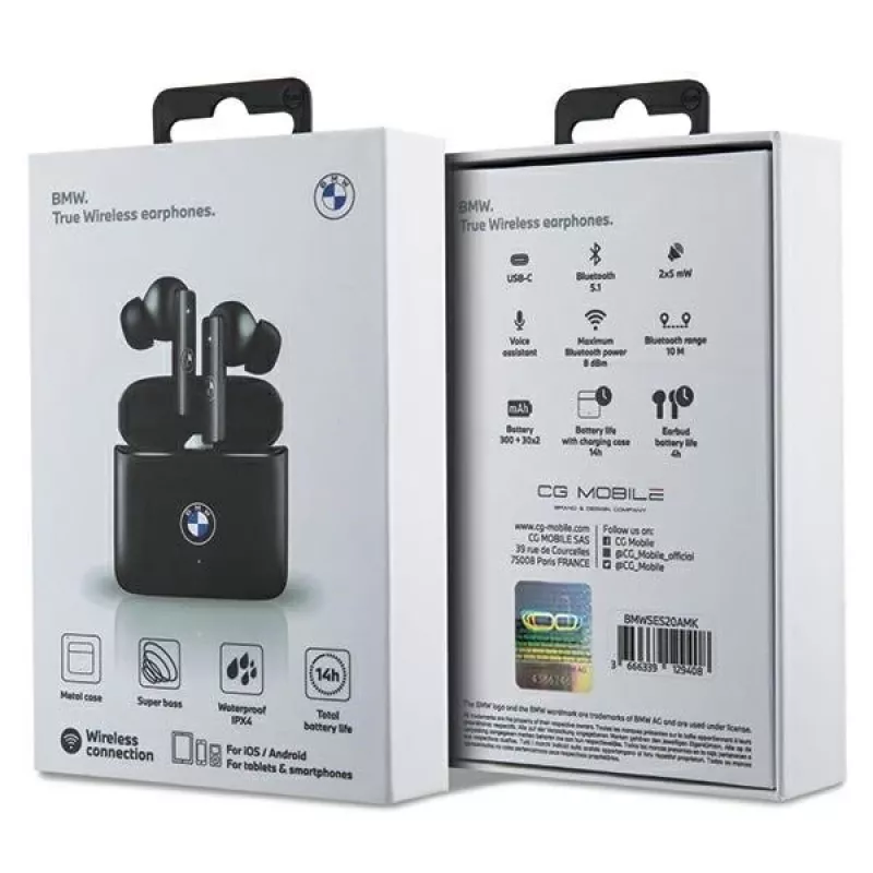 Auscultadores Bluetooth TWS BMW Signature Collection BMWSES20AMK pretos