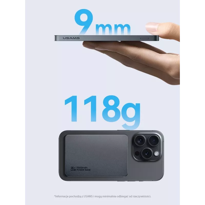 Power bank USAMS 5000mAh 20W PD MagSafe sem fios cinzento
