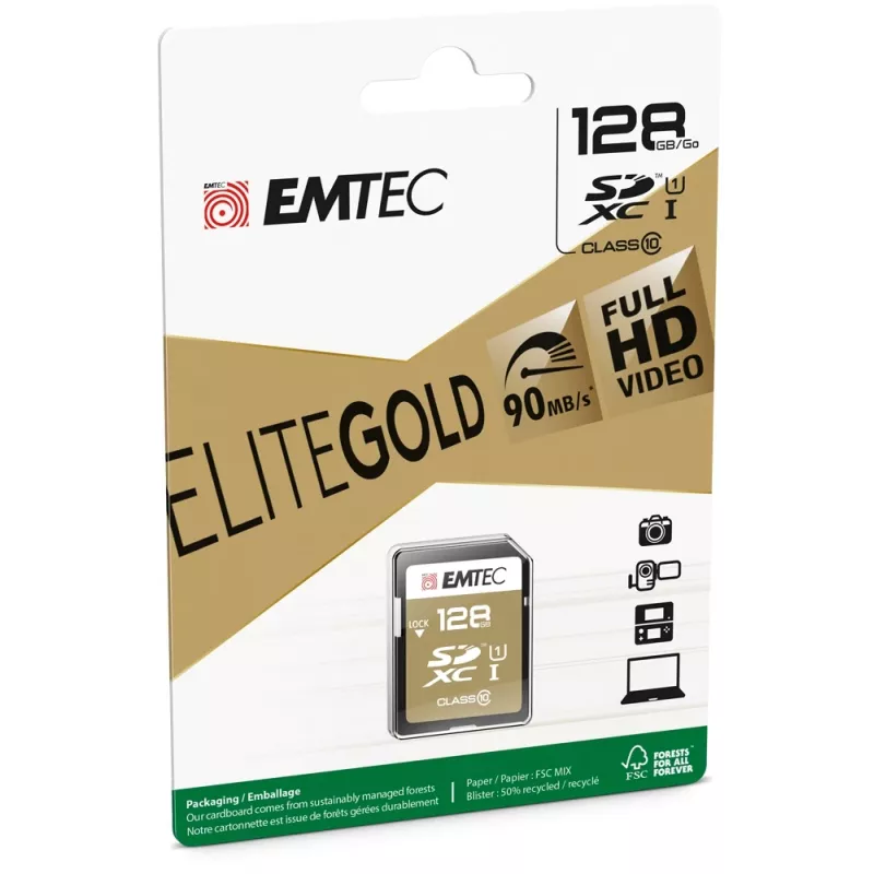 Cartão de memória Emtec SDXC 128GB Class10 Gold+ UHS-I U1