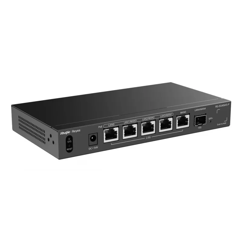 Ruijie Reyee RG-EG406XS-P router gateway cloud multi-WAN, 6x 2.5GE RJ45, 1x 10GE SFP+, 4 PoE, VPN, para rack