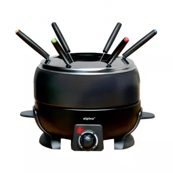 ALPINA conjunto de fondue elétrico 2,3L 800W preto com termostato e 6 garfos