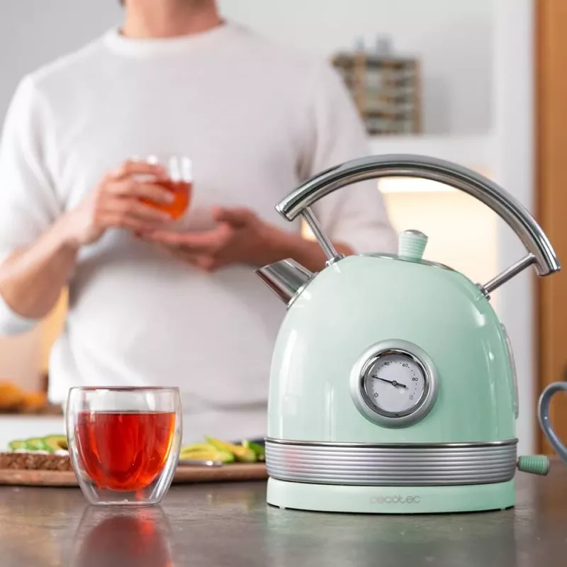 Cecotec Chaleira ThermoSense 420 Vintage 2200 W Elétrica 1,8 L Aço inoxidável Base rotativa 360° Verde-claro