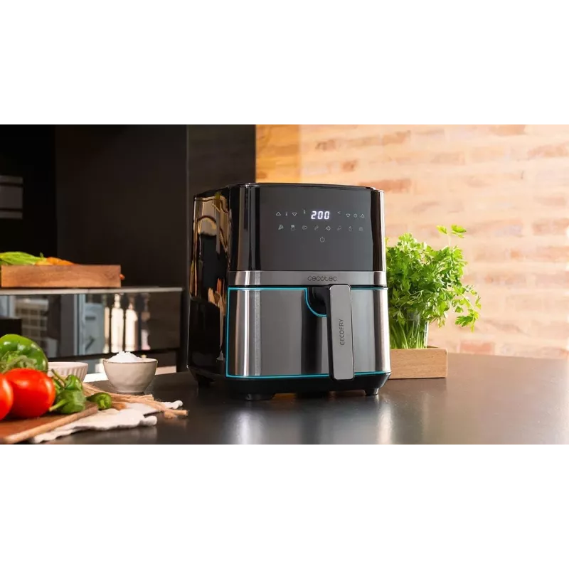 Cecotec Cecofry Full InoxBlack 5500 Pro Fritadeira de ar quente, 1700 W, 5,5 L, Preto/Aço inoxidável