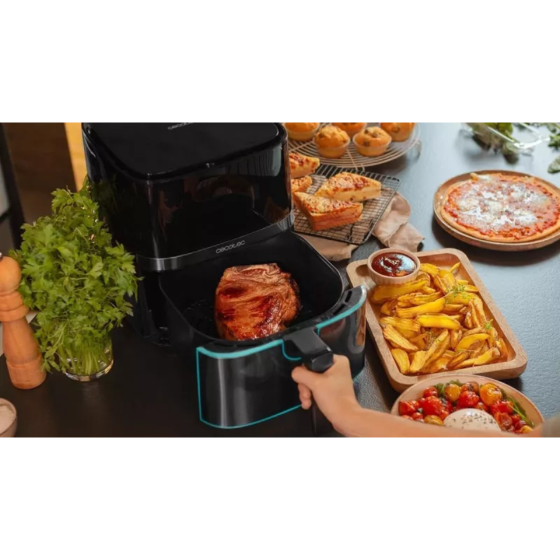 Cecotec Cecofry Full InoxBlack 5500 Pro Fritadeira de ar quente, 1700 W, 5,5 L, Preto/Aço inoxidável