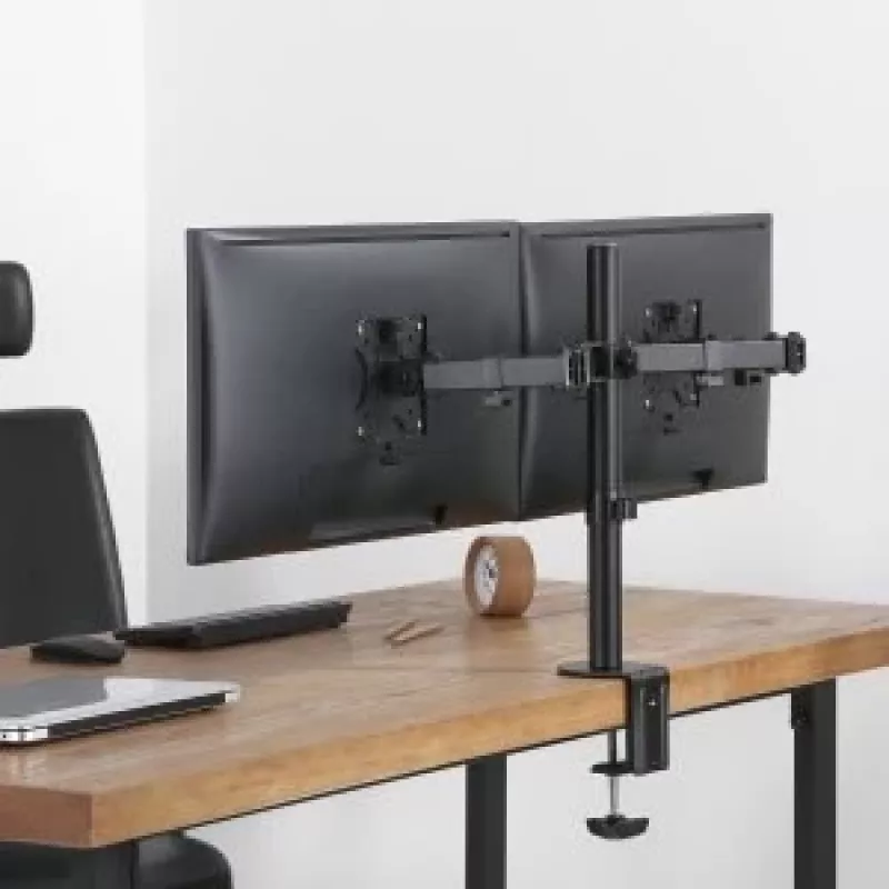 Suporte de secretária para monitor único Maclean MC-884 para ecrãs de 17-32 polegadas, preto, mola a gás, USB 3.0