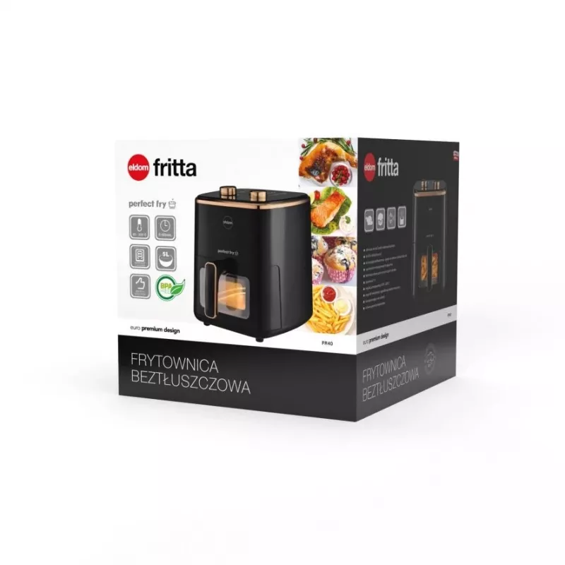 Fritadeira sem óleo ELDOM FRITTA 5,0 L temperatura ajustável temporizador 1500 W fritadeira de ar quente individual 5 L autónoma preta