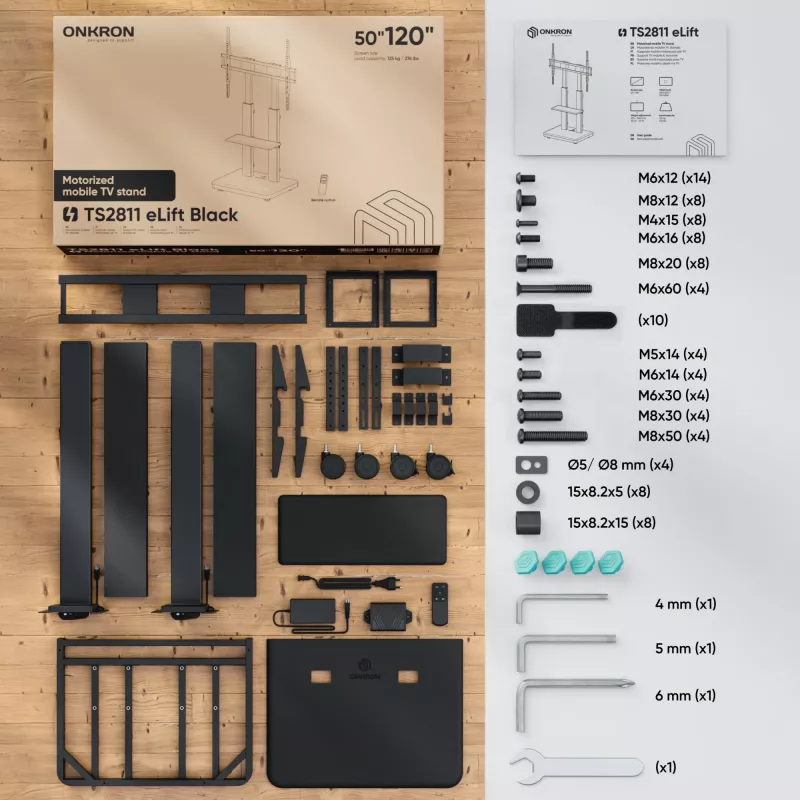 ONKRON TS2811E-B Suporte de TV móvel para ecrãs de 50-120 polegadas, preto