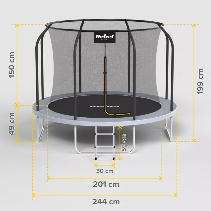 Trampolim REBEL Active PRO 8ft/244cm com rede de segurança e escada